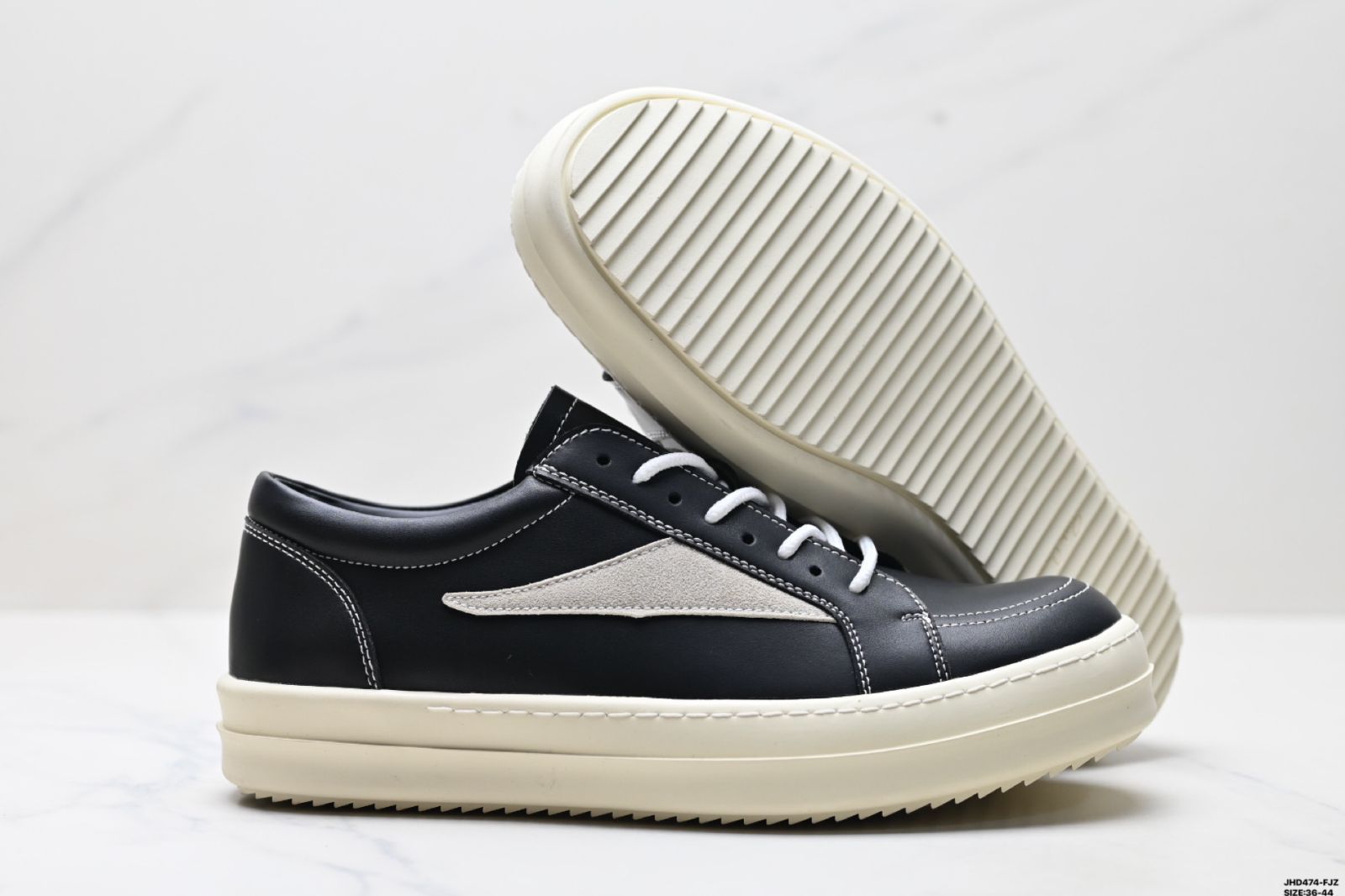 リック オウェンズ / RICK OWENS Hollywood 小牛皮 丸頭 靴紐付き ロートップスケートシューズ