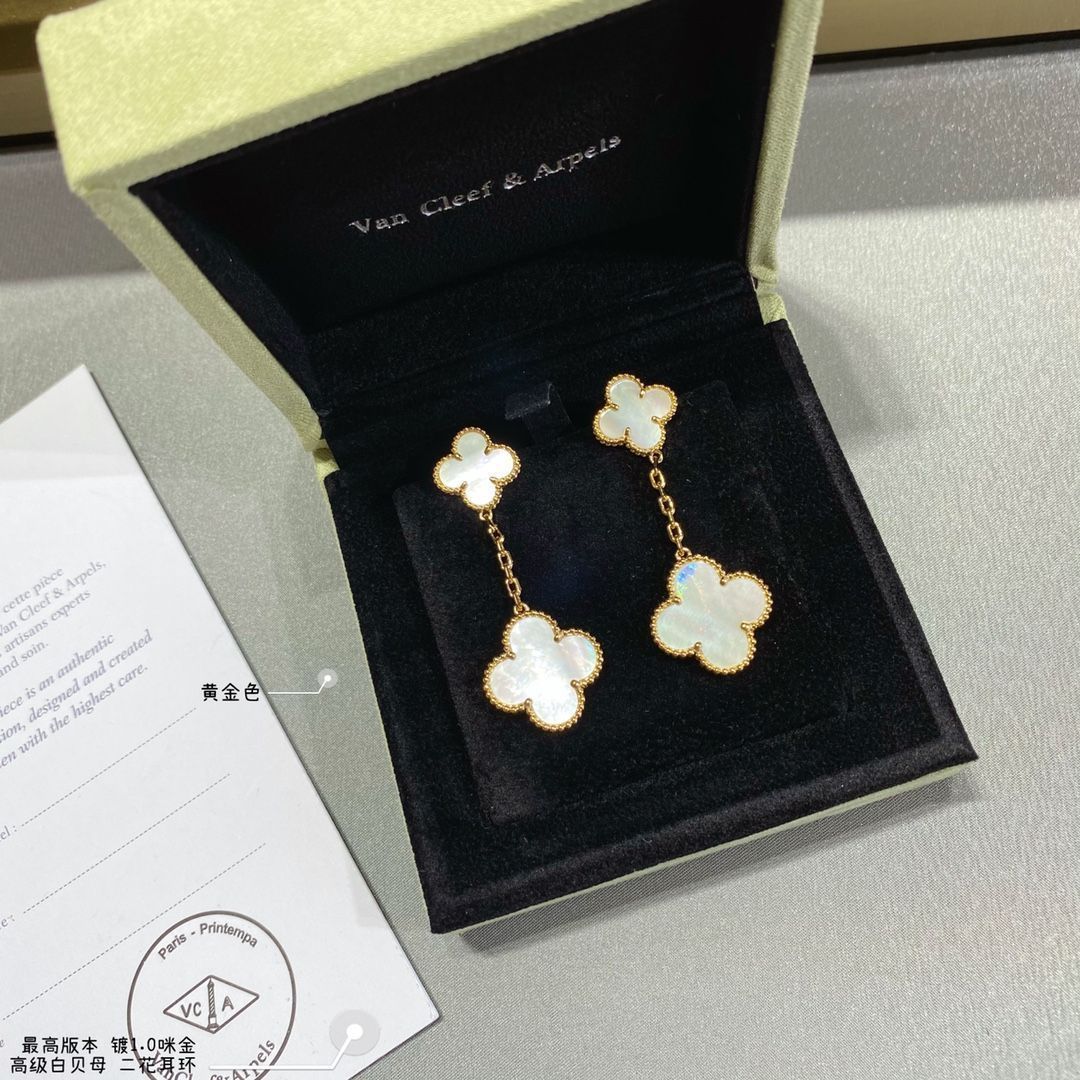 [Van Cleef & Arpels] アルハンブラ マザーオブパール ダブルフラワー イヤークリップ - 限定モデル | ヴァン クリーフ & アーペル レディースジュエリー｜本日限定特価｜新品未使用