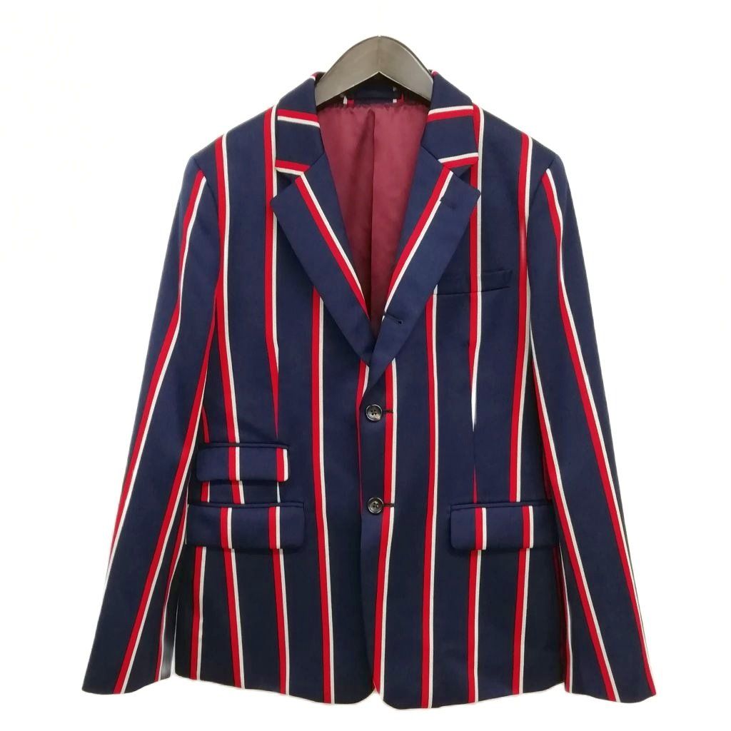 フレッドペリー FRED PERRY MOON社生地 ストライプ シングル 段返り 3B ジャケット テーラード ブレザー 美品 L ネイビー系