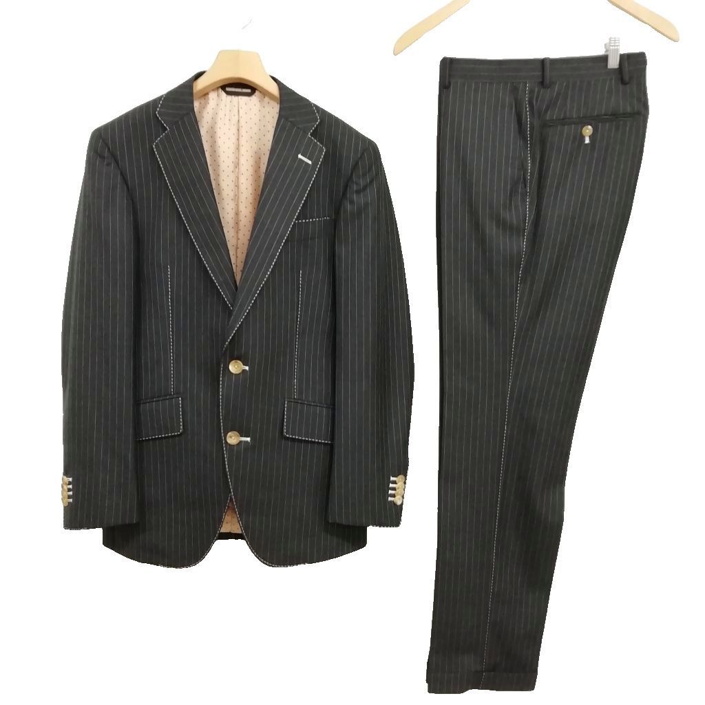 azabu tailor 麻布テーラー スキャバル SCABAL生地 ストライプ シングル 2B スーツ セットアップ 44 / 76 チャコール