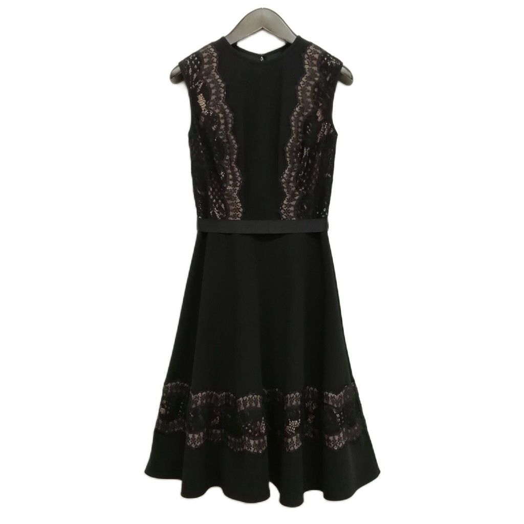 タダシショージ TADASHI SHOJI レース 切替 ノースリーブ ドレス ワンピース 0 ブラック
