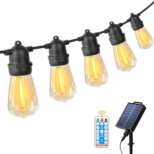 ストリングライト ソーラー 12m 防雨型 夜間自動点灯 LED電球 13個 電球色 PC素材 破損しにくい 8点灯モード USB充電可能 調光可能 リモコン付き タイマー機能 屋外照明 イルミネーション クリスマス電飾 誕生日 ガーデンライ 6710d62a