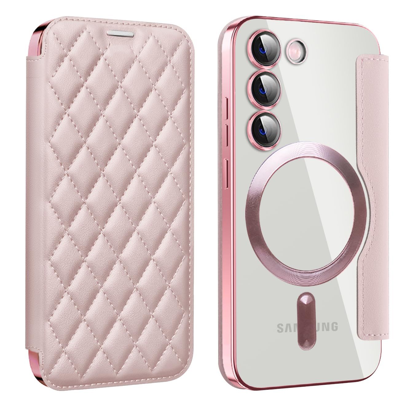 お得，正規品特価商品 MuZiF Galaxy S23 用 ケース 手帳型 Magsafe対応 クリア 背面 透明 キルティング 高級なPUレザー スマホケース カード収納 おしゃれ 韓国 人気財布型 カバー 軽量 Samsung ギャラクシー S23 用 その他