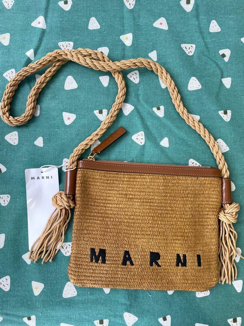 MARNI ラフィアロゴ刺繍ロープチェーンショルダーバッグ