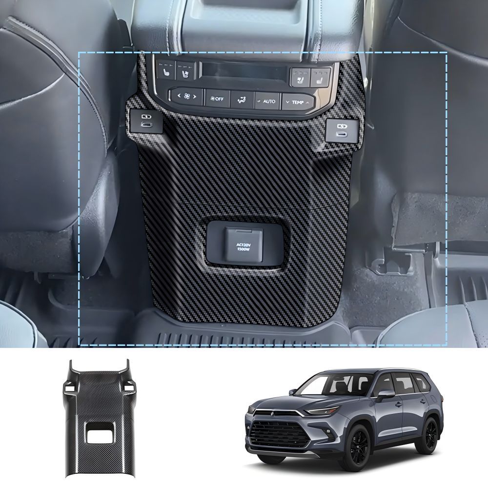 TOYOTA トヨタ 2024 GRAND HIGHLANDER グランドハイランダー 後席キックガード エアコン吹き出し口カバー カーボン調 / 木目調 傷防止 ドレスアップ 貼るだけ簡単 ABS 製 1 点 車種専用