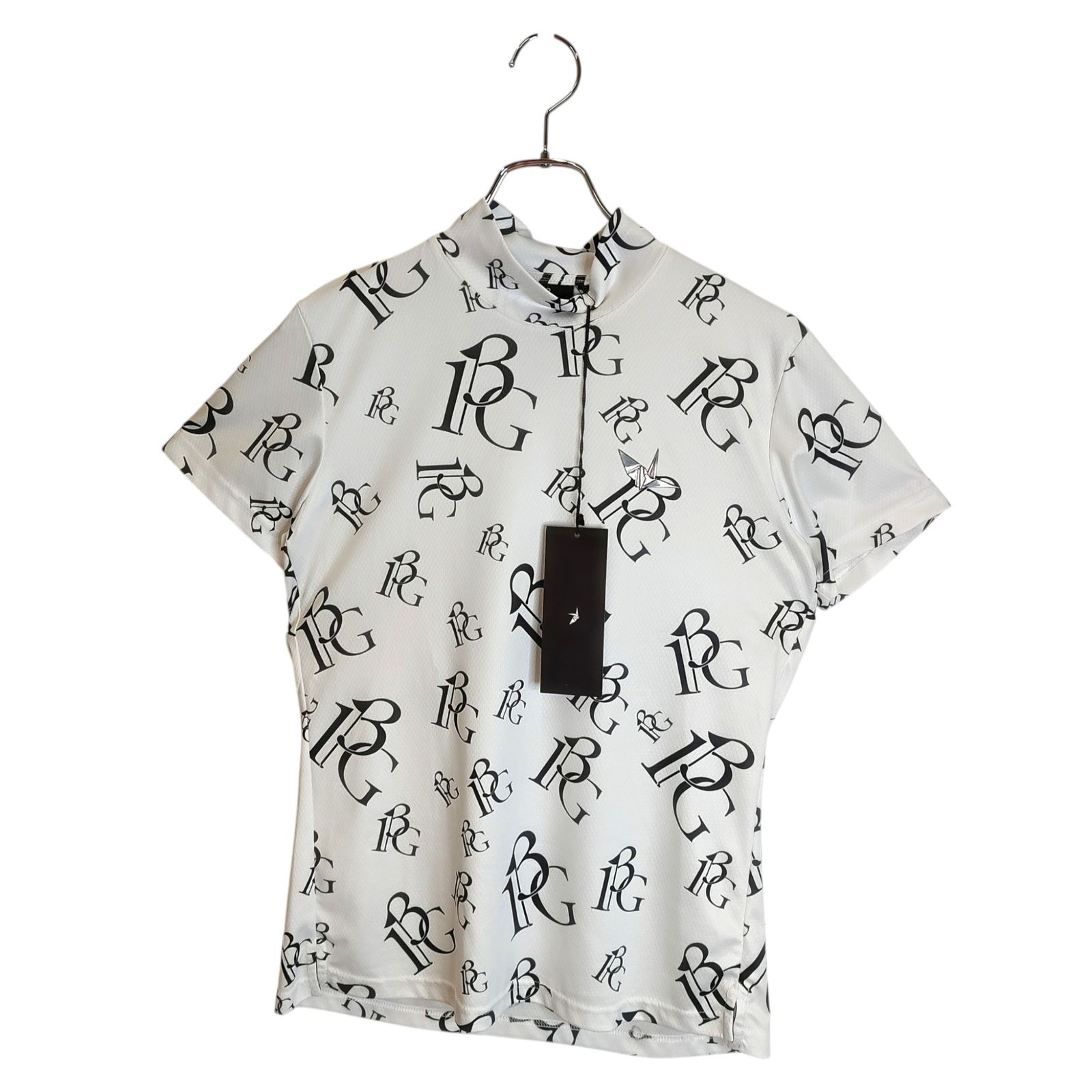 1PIU1UGUALE3 GOLF ウノピゥウノウグァーレトレ ゴルフ 24SS 総柄 半袖 モックネック Tシャツ GST183-POE477 3 L ホワイト レディース