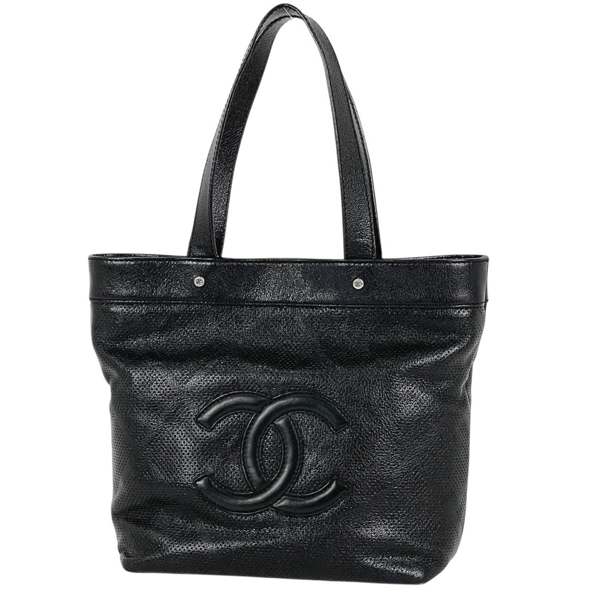 シャネル CHANEL ココマーク トートバッグ パンチング レザー ブラック レディース 【中古】