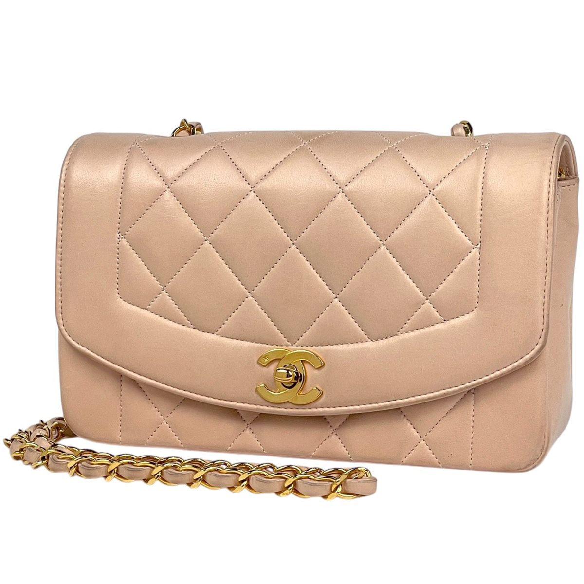 シャネル CHANEL ダイアナ マトラッセ シングルフラップ チェーン ショルダーバッグ ココマーク レザー ピンクベージュ A01164 レディース 【中古】
