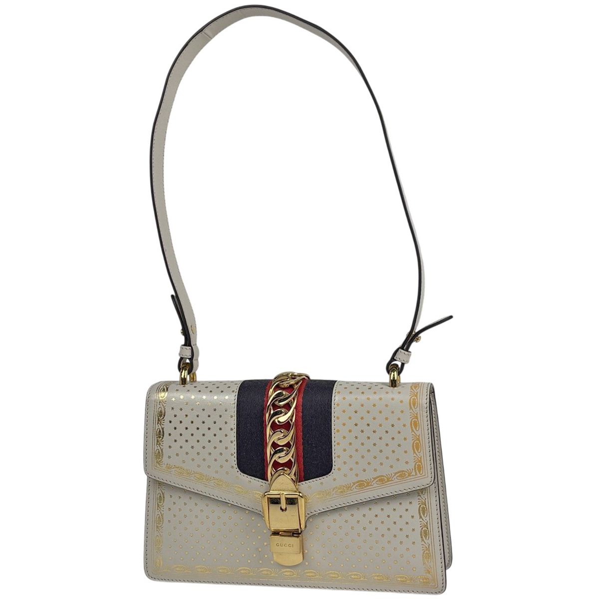 グッチ GUCCI シルヴィ ショルダーバッグ シェリーライン ウェブ 2WAY レザー アイボリー 421882 レディース 【中古】