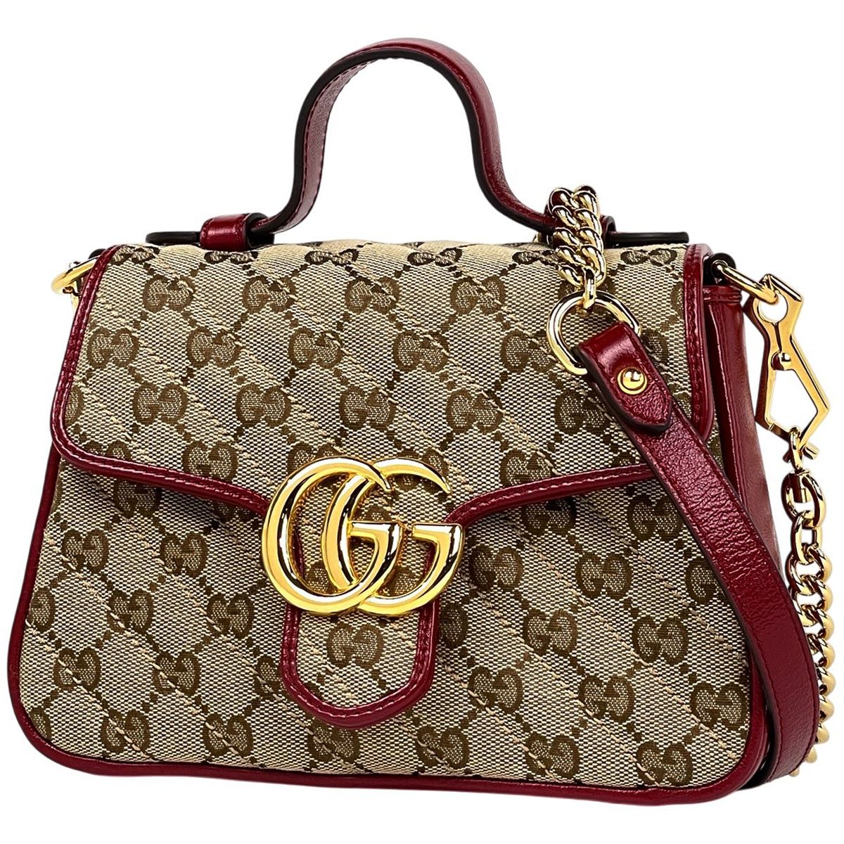 グッチ GUCCI GGマーモント ハンドバッグ 2WAY チェーン ショルダーバッグ ダブルG ハンドバッグ GGキャンバス レッド ベージュ 583571 レディース 【中古】