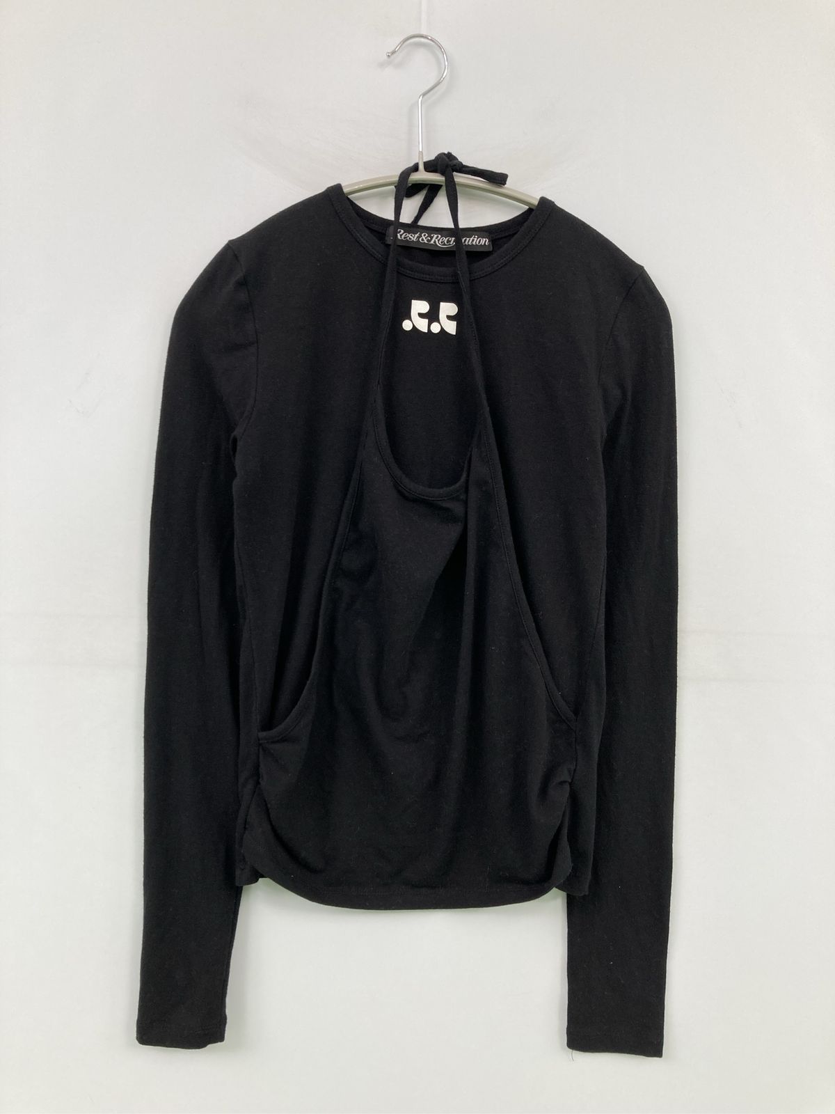 Rest&Recreation レストアンドレクリエーション Tシャツ/カットソー ONE SIZE ブラック 無地 ブランドロゴ ミドル丈 長袖 クルーネック(丸首) レディース