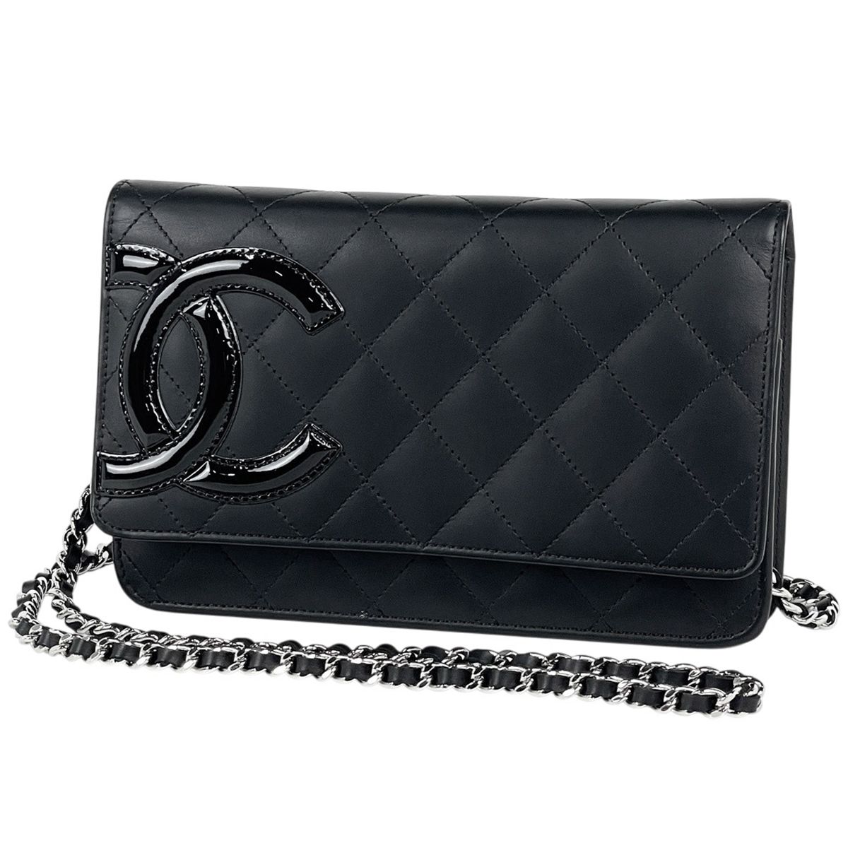 シャネル CHANEL カンボンライン チェーン ショルダーバッグ チェーンウォレット レザー ブラック レディース 【中古】