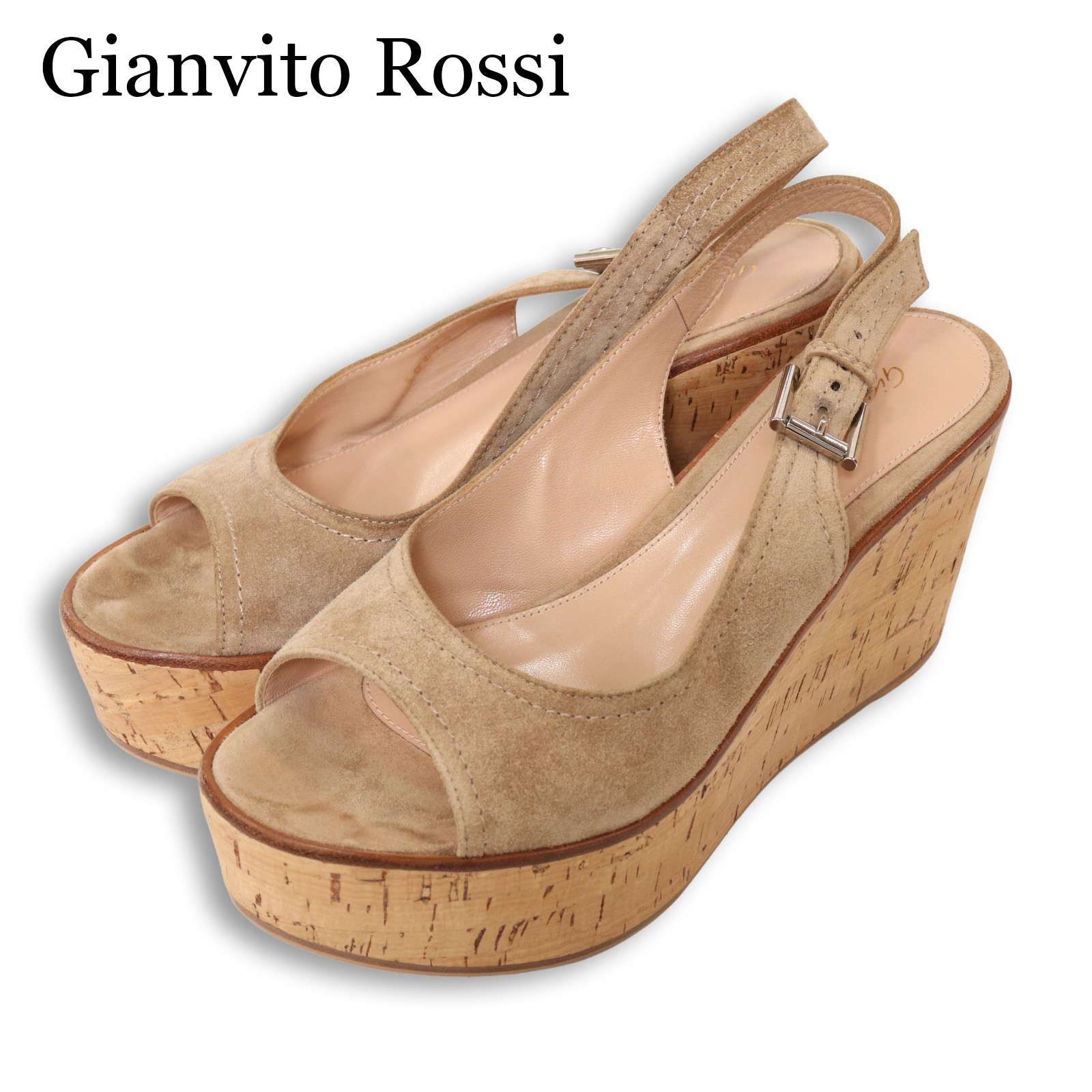 Gianvito Rossi ジャンヴィト ロッシ 春夏★ スウェード 厚底 ウェッジソール サンダル Sz.361/2 レディース