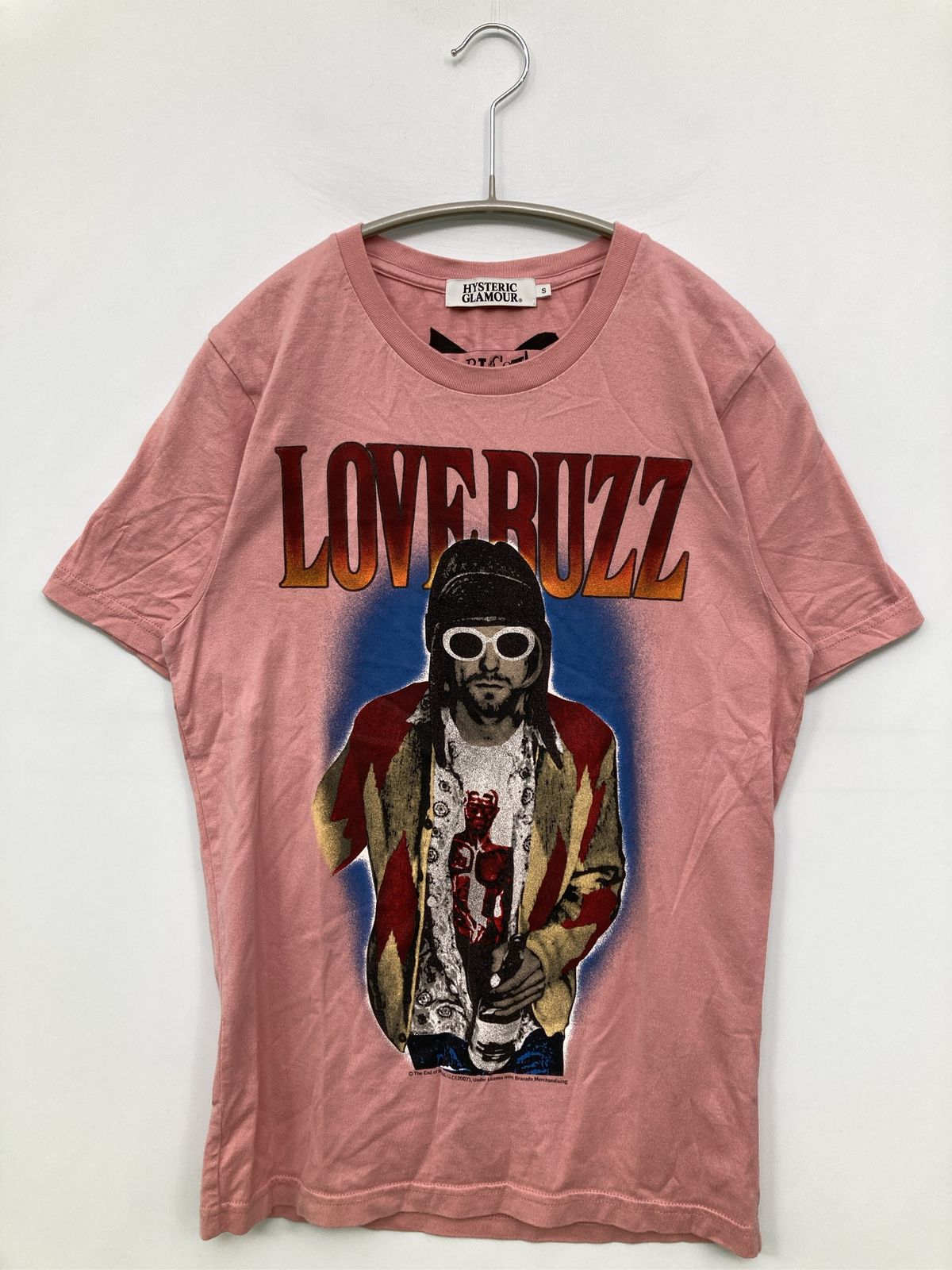 HYSTERIC GLAMOUR ヒステリックグラマー Tシャツ/カットソー S ピンク クルーネック(丸首) 半袖 前面プリント バックプリント ブランドロゴ ワンポイント ミドル丈 メンズ レディース