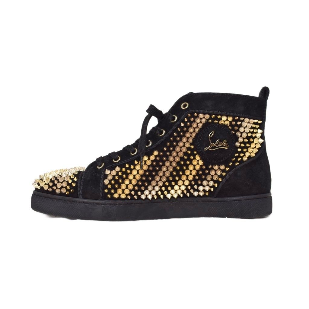 クリスチャンルブタン Christian louboutin GALVALOUIS FLAT VEAU スタッズ スニーカー ハイカット 42.5 黒 ブラック