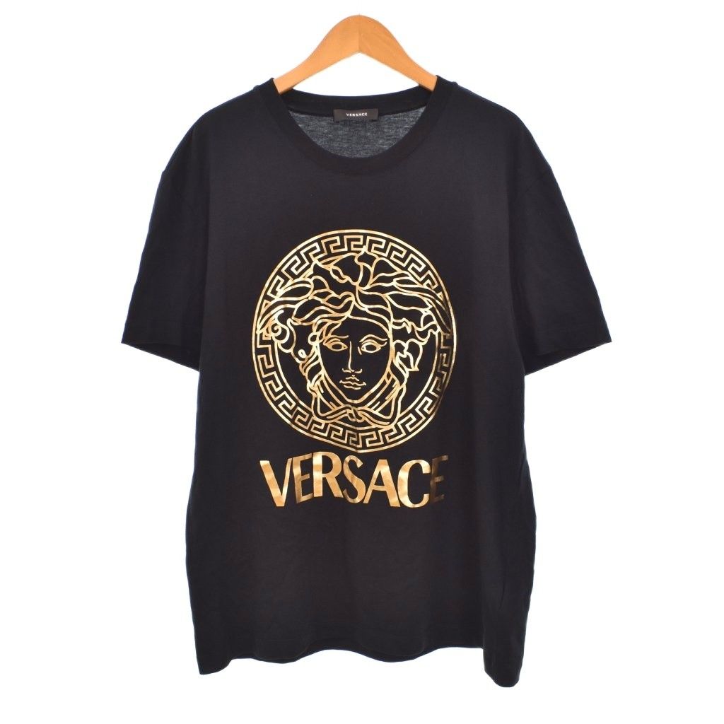 ヴェルサーチ ヴェルサーチェ VERSACE Tシャツ カットソー 半袖 メデューサ プリント L 黒 ブラック 1011861