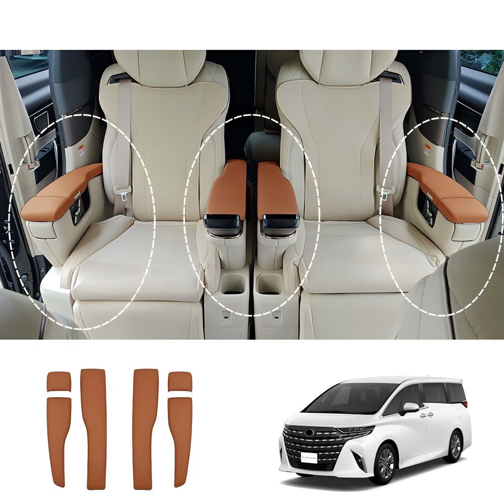 TOYOTA トヨタ ALPHARD アルファード VELLFIRE ヴェルファイア 40 系 2 列目シートアームレストカバー ABS + レザー 6 点ブラック / ベージュ / ブラウン傷防止ドレスアップ簡単装着耐摩耗高級車種専用