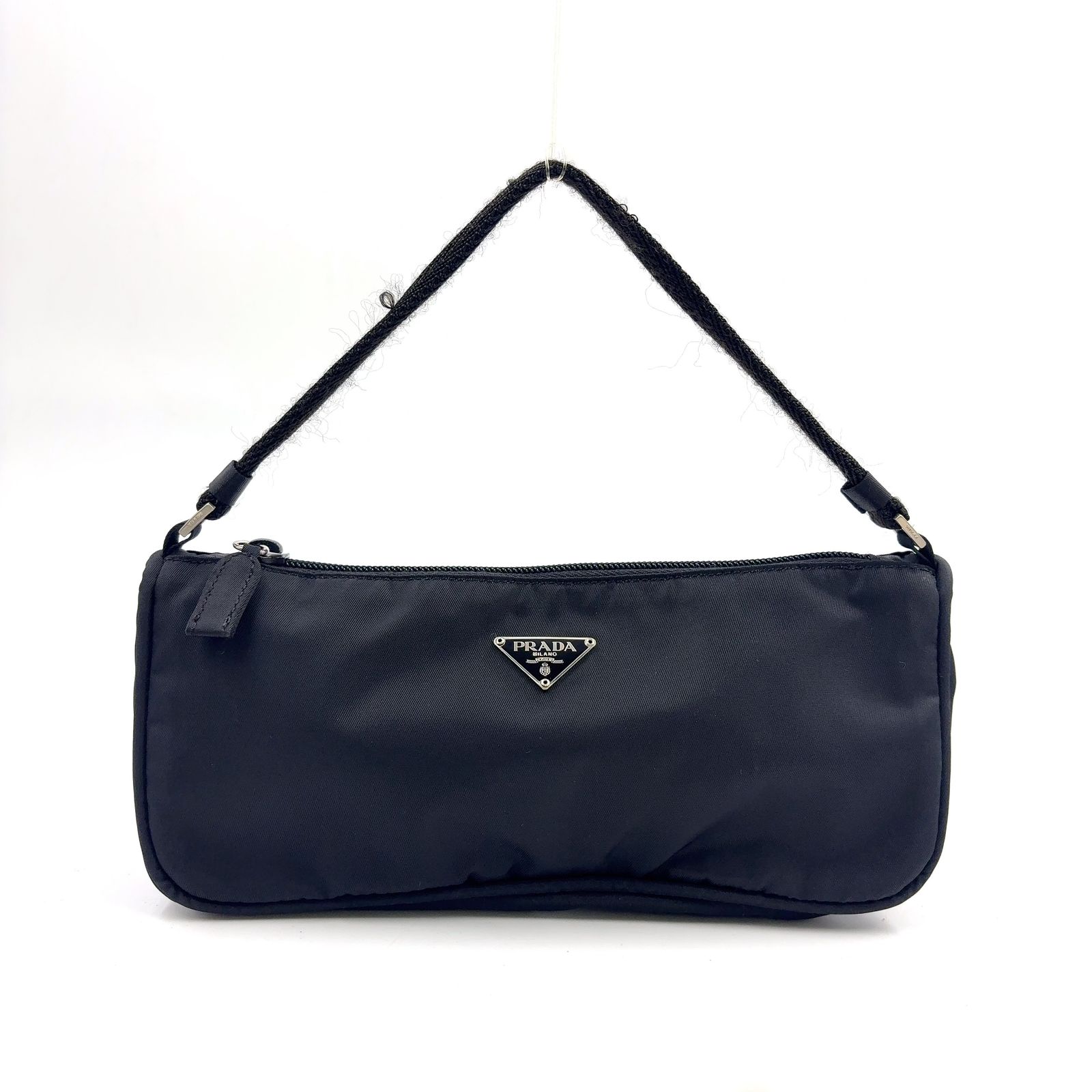 【新着】PRADA 三角ロゴプレート ナイロン ブラック ハンドバッグ シルバー