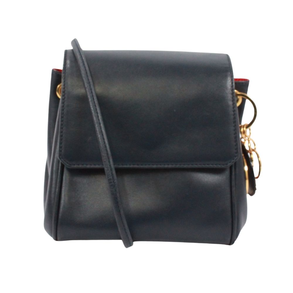 【新着】Christian Dior ヴィンテージ ミニ レザー ネイビー ショルダーバッグ ゴールド