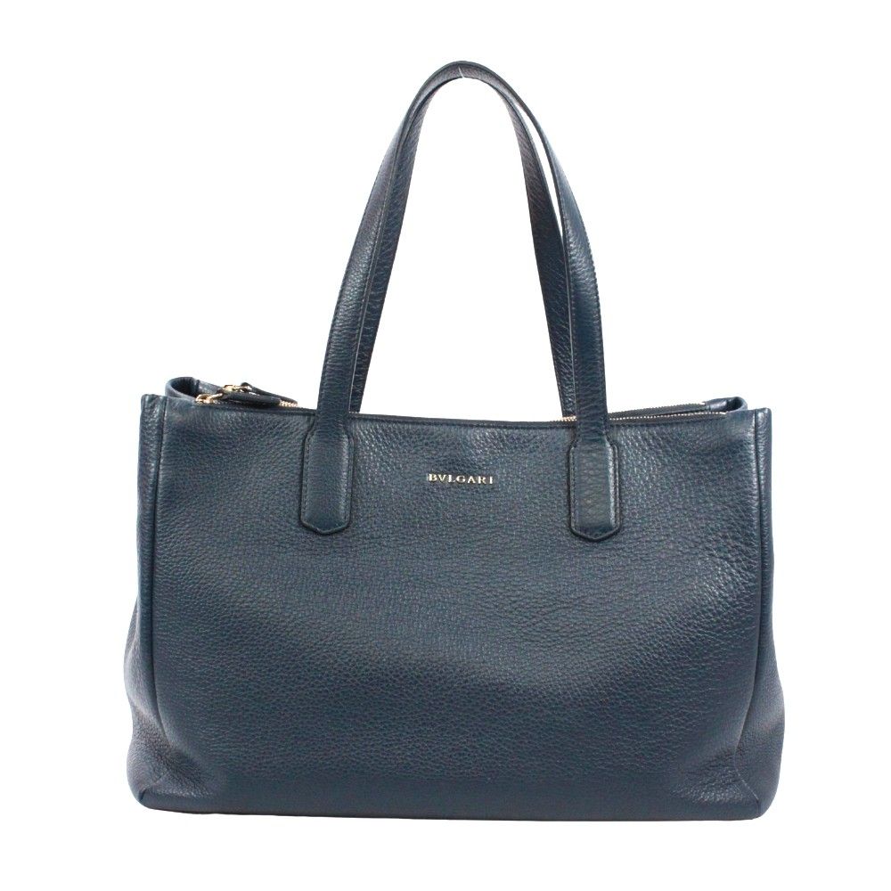 【新着】BVLGARI レザー ネイビー トートバッグ ゴールド