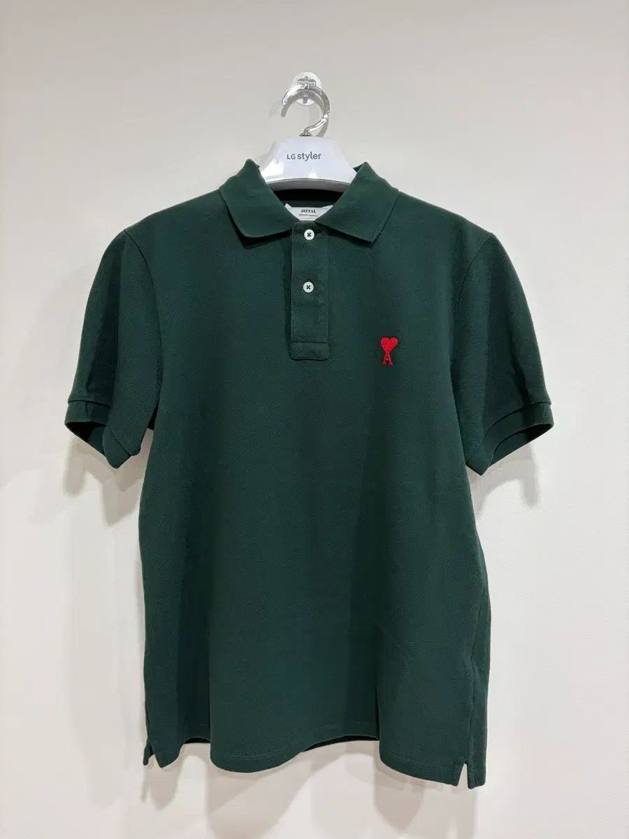 アミ チェーンスティッチ ハート ロゴ ループバッグ オーガニック コットン 半袖 カラーTシャツ (S)