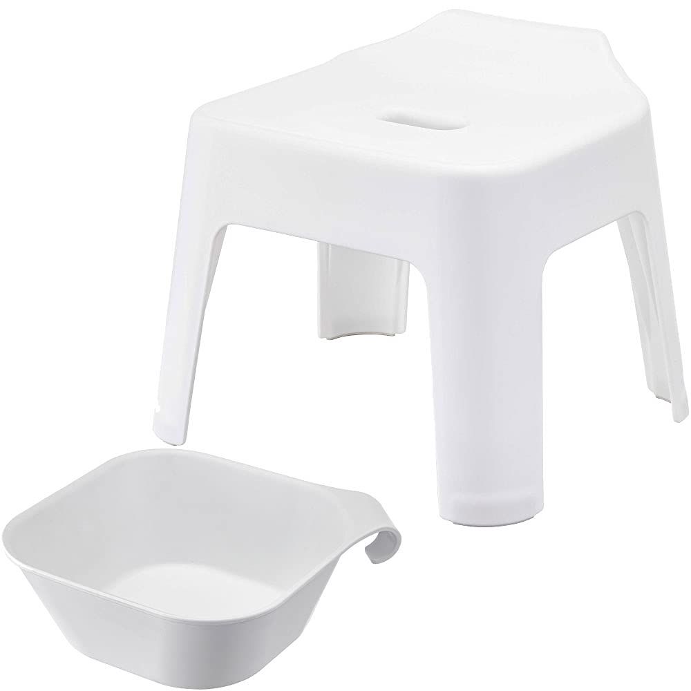 山崎実業 タワーシリーズ tower 引っ掛け風呂イス 25cm + マグネット&引っ掛け湯おけ 2点セット ホワイト バスチェア 風呂 椅子 おしゃれ 【モノギャラリー限定クリアファイル付】ｍａ