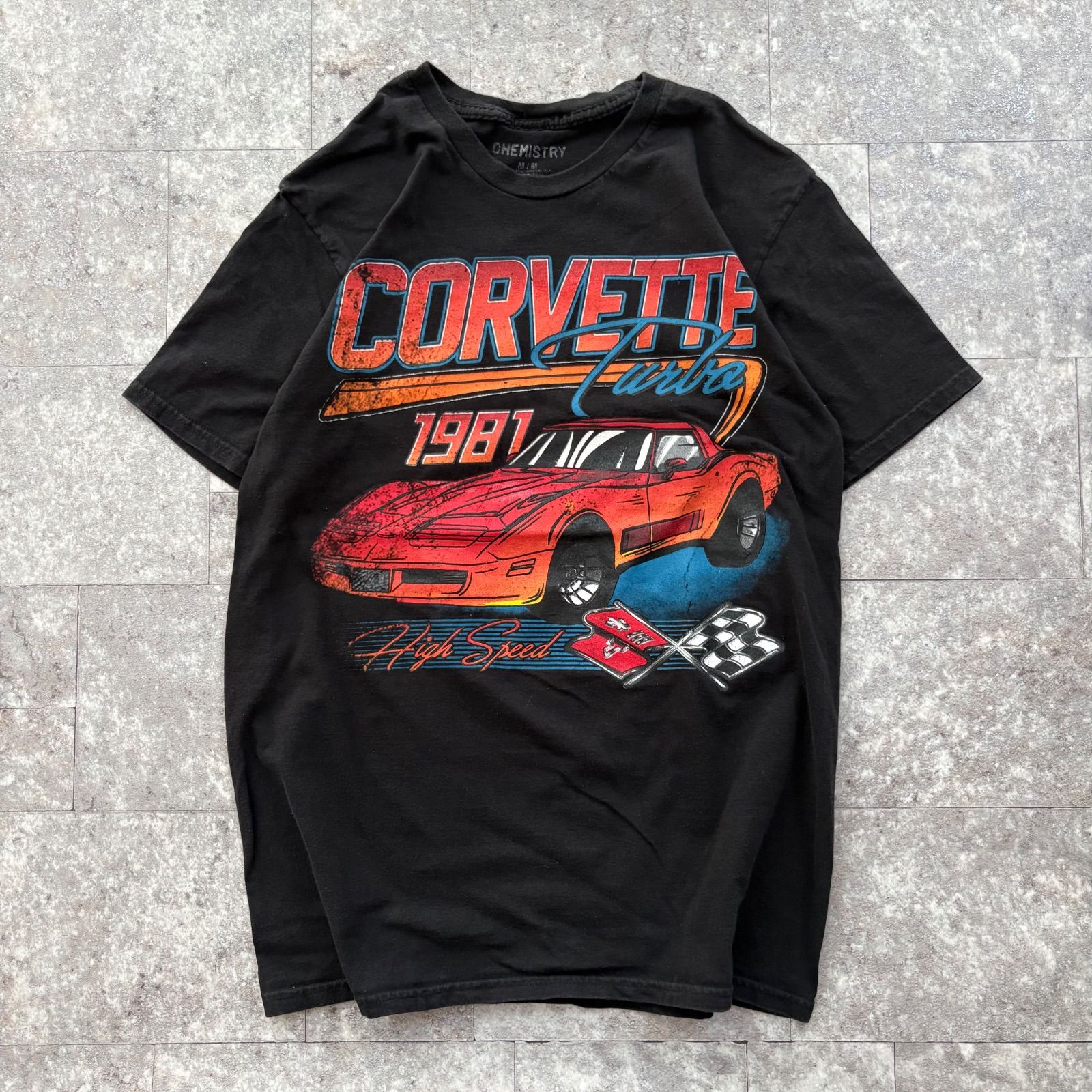 シボレー コルベット Tシャツ M ブラック 黒 1981 カーグラフィック 