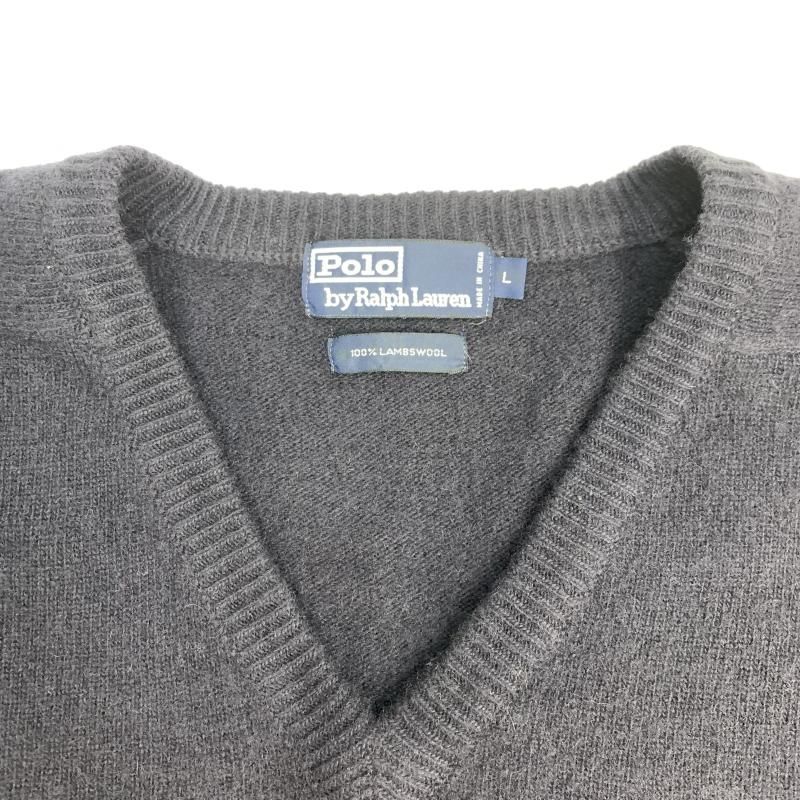 【中古】POLO RALPH LAUREN ラムウール Vネックセーター ラグラン L ネイビー ▲色褪せ、穴あきあり ポロラルフローレン[92][240092340781] 中古】POLO RALPH LAUREN ラムウール Vネックセーター ラグラン L