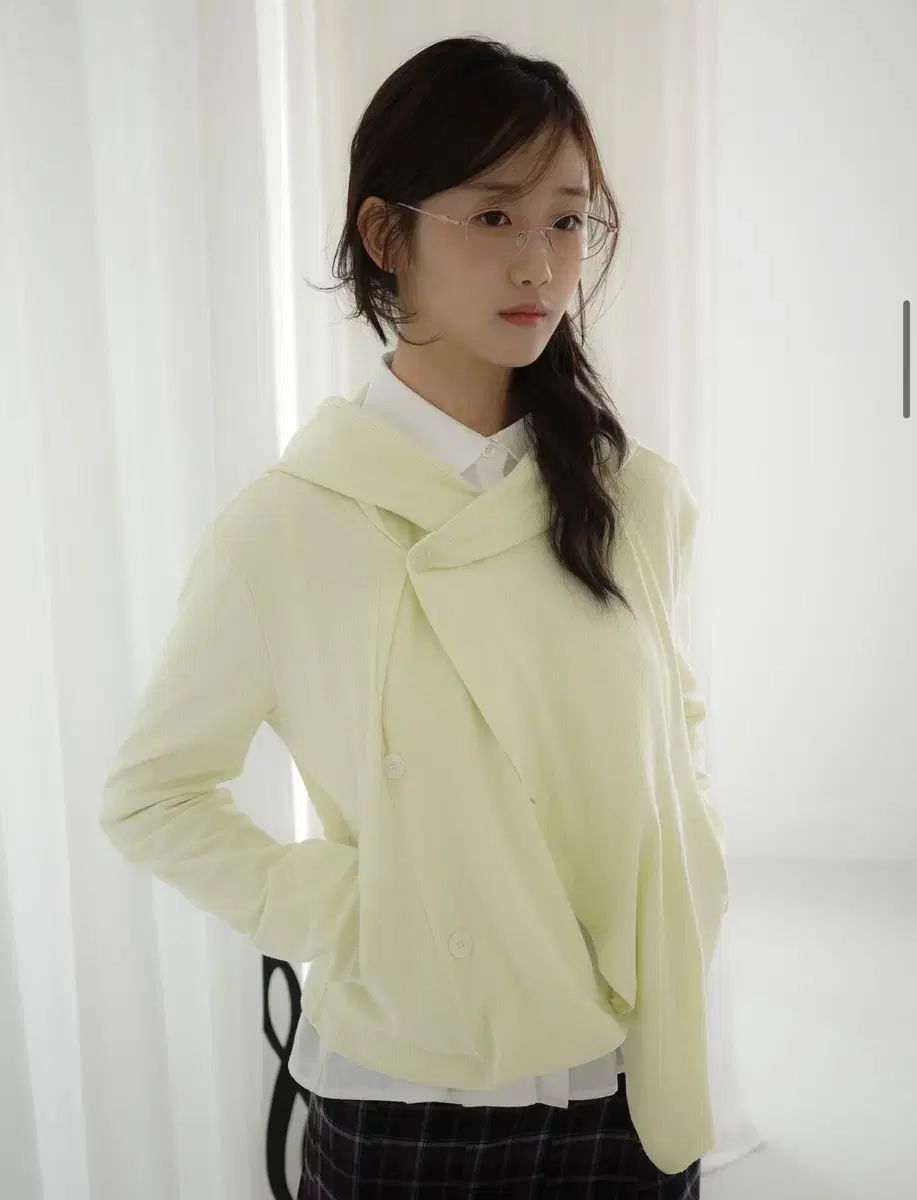 インアンド羊イン下ウールフーディーcardigan レモン