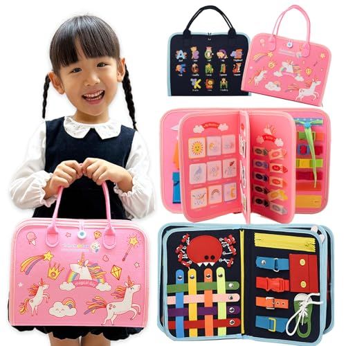 モンテッソーリ おもちゃ【日本正規品】知育玩具 【知育のプロ推薦】3歳 4歳 5歳 6歳 【教育雑誌掲載】 ビジーボード 男の子 女の子 誕生日プレゼント お着替えの練習 入園準備【食品衛生法試験合格】 (ネイビー＆ピンク2点セット)ｍａ