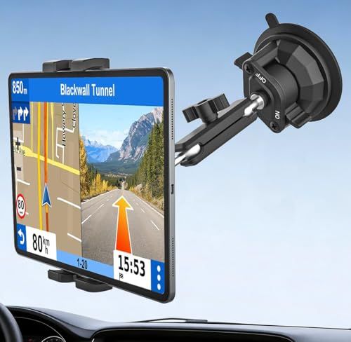 woleyi タブレットホルダー 車載 吸盤式【プロのトラック運転手も認めた安定感】ipad ホルダー 車 フロントガラス/ダッシュボード用 真空超強力吸盤 走行中も揺れない 高耐久アルミ合金アーム 360度回転 自由調節 取り付け簡単 日本 f7513199