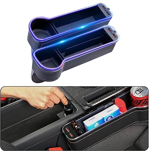 車 隙間ポケット 差し込 車用 サイド収納ボックス シートポケット USB充電 2個セットカーシート LED雰囲気7色ライト 座席 差し込みコンソール カップホルダー 運転席助手席 携帯電話 (A)ts f8783c3b
