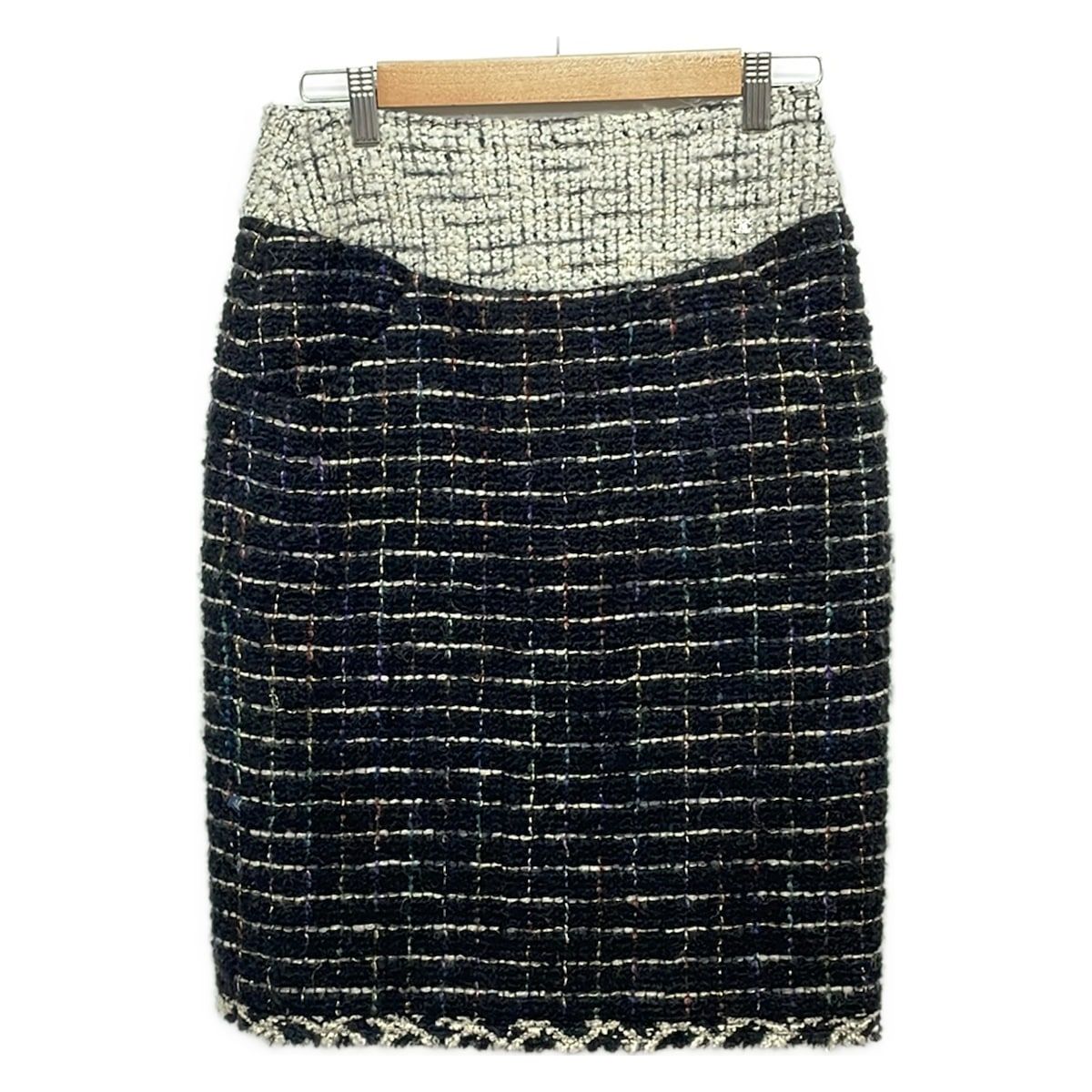 CHANEL(シャネル) スカート サイズ38 M レディース - P36834 ライトグレー×黒×マルチ ひざ丈/チェック柄