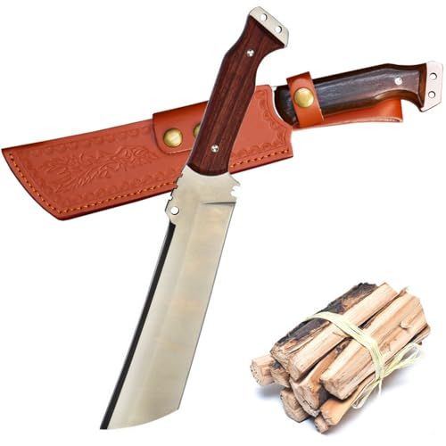 サバイバルナイフ 手鉈 DC53鋼 フルタング構造 厚刃6ｍｍ アウトドア マチェット ブッシュクラフト 薪割り バトニング 山仕事 狩猟 革鞘付/ 9ff31526