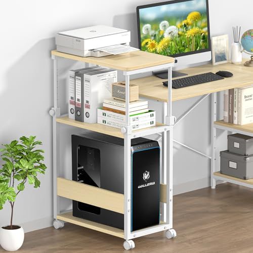 DAIWIN パソコンワゴン pcラック 昇降式 幅35×奥行60×高さ67?95cm キャスター付き p cワゴン 天板高さ調節可能 pc 棚 デスクワゴン パソコン収納 木製 デスクサイドワゴン 棚 複合機ラック オフィス収納 移動便利 96d8375d