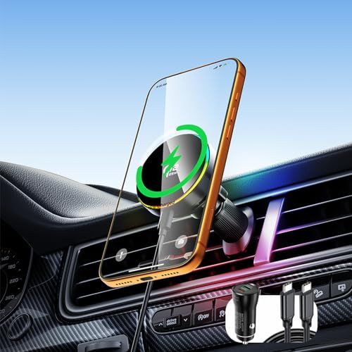 Qi2.2認証 25W 車載ワイヤレス充電器 25W急速充電 スマホホルダー 車 ワイヤレス充電 Ma-gsafe対応 超強力磁気 取付簡単 です サポート車載ホルダー iP-hone 17/16 （ iOS 26バージョン以降）と多車種が対 65dc8066
