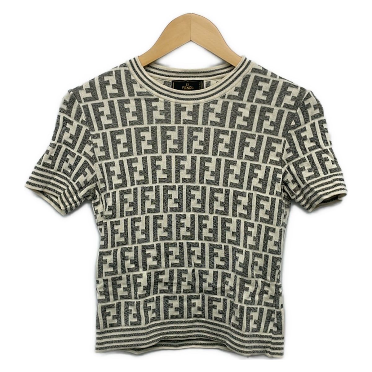 FENDI(フェンディ) 半袖セーター レディース美品 - アイボリー×グレー クルーネック/ズッカ柄