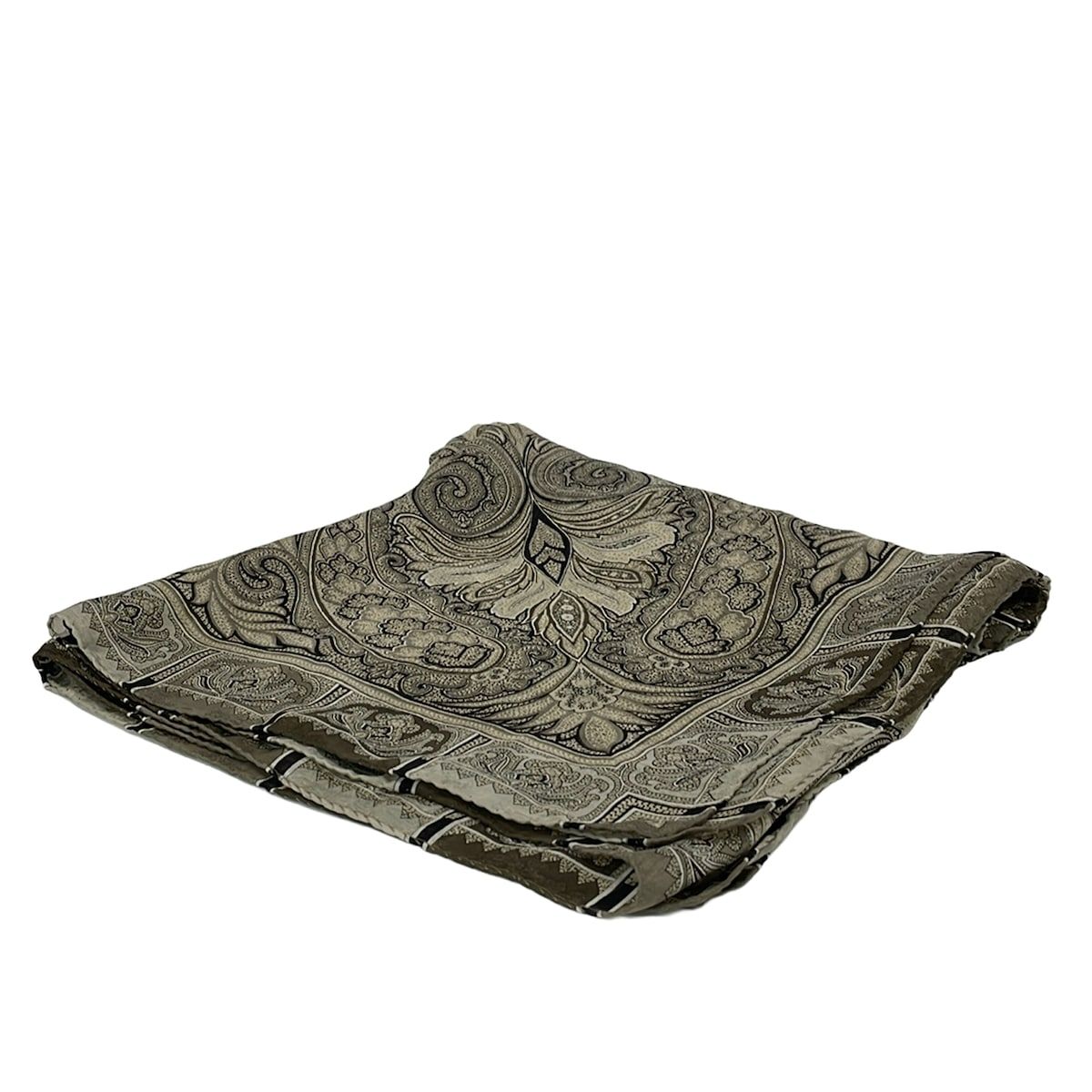 ETRO(エトロ) ストール(ショール)美品 - カーキ×黒×ベージュ ペイズリー柄 シルク