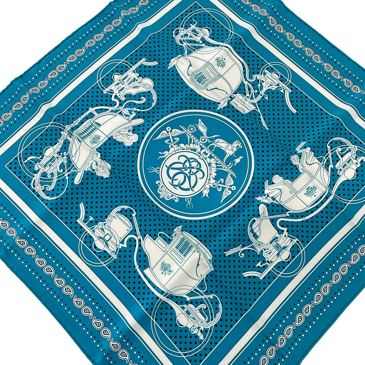 HERMES(エルメス) スカーフ美品 カレ55 ターコイズ×白×黒 Ex-Libris