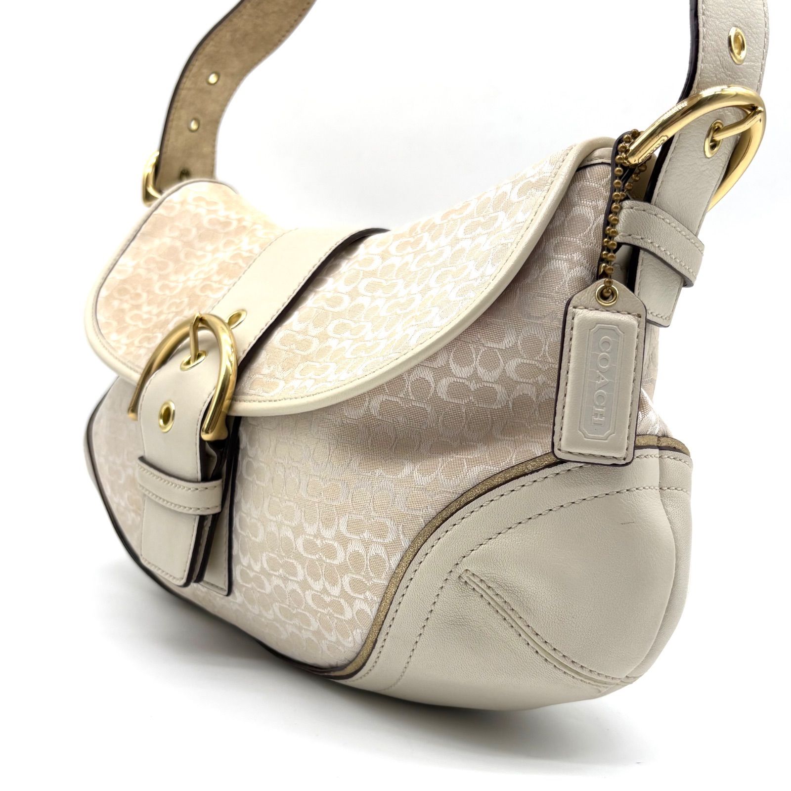 COACH y2k Soho Signature Jacquard Flap Shoulder Bag White Ivory コーチ ソーホー ショルダーバッグ