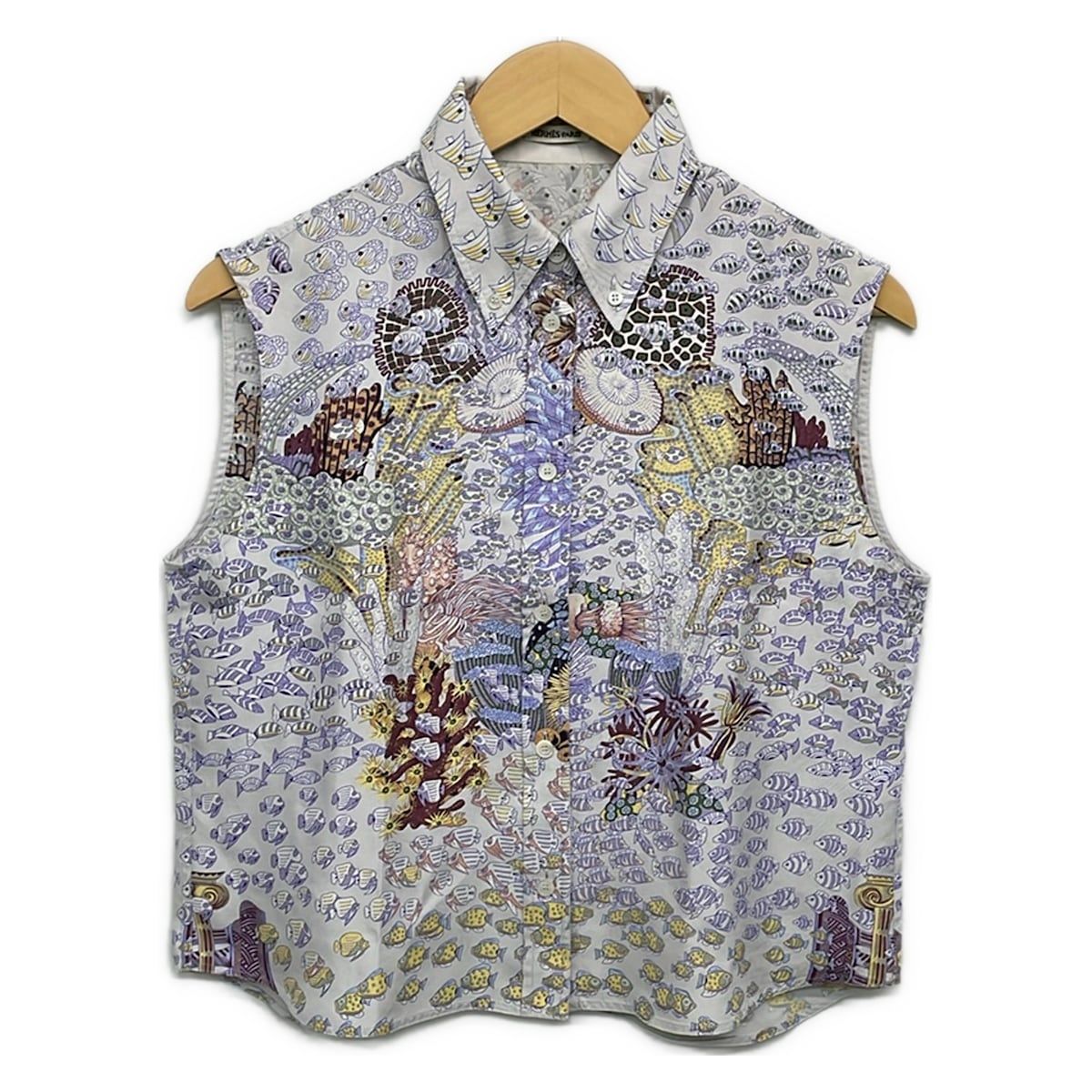 HERMES(エルメス) ノースリーブシャツブラウス サイズ40 M レディース - パープル×イエロー×ダークグリーン×マルチ 29,775円