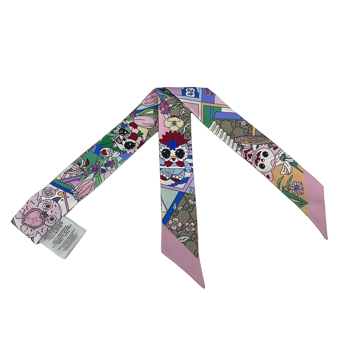 GUCCI(グッチ) スカーフ美品 - ライトピンク×ライトブルー×マルチ リボンスカーフ/Gucci Besties