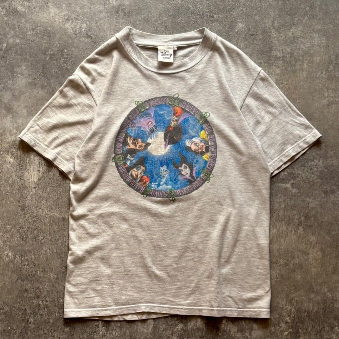 90年代 90s Disney ディズニー ヴィランズ ハデス 魔女 フック船長 アースラ ジャファー クルエラ マレフィセント Tシャツ グレー USA製 アメリカ製