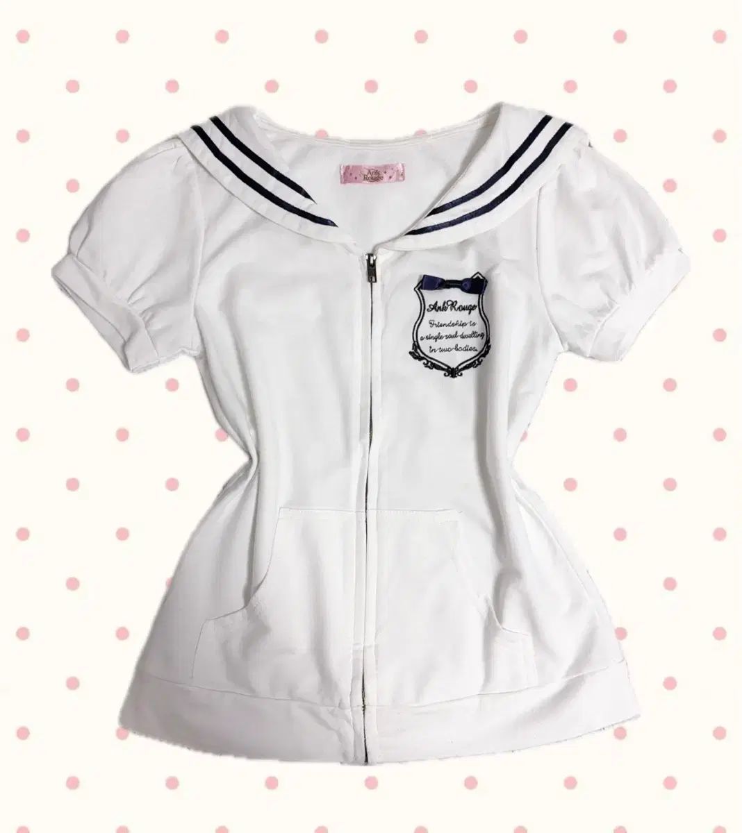 アンクルージュ Ank Rouge 必須アイテム セーラーカラー 白 Tシャツ ジップアップ ヴィンテージ