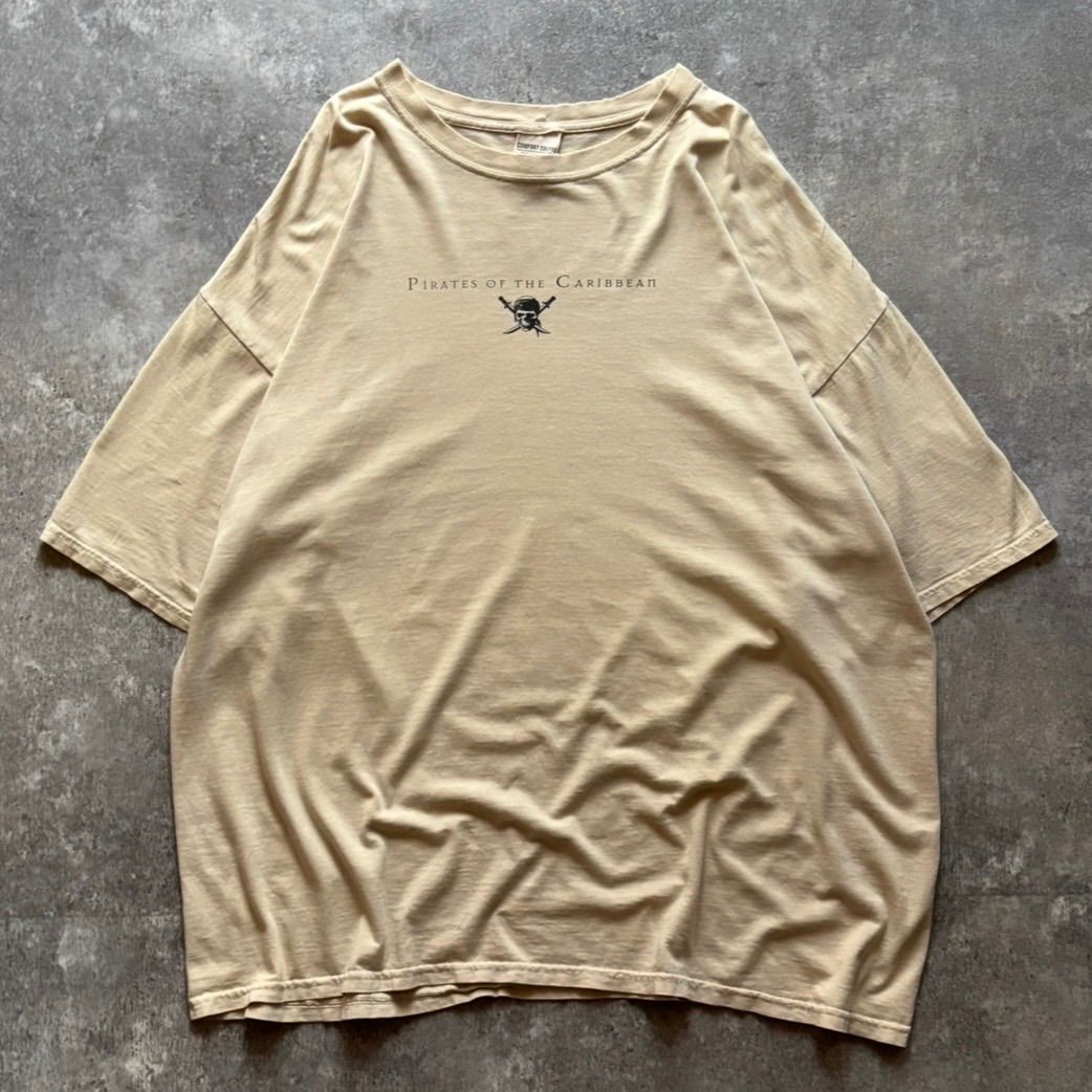 00年代 00s COMFORT COLORS パイレーツオブカリビアン スタッフ Tシャツ ベージュ