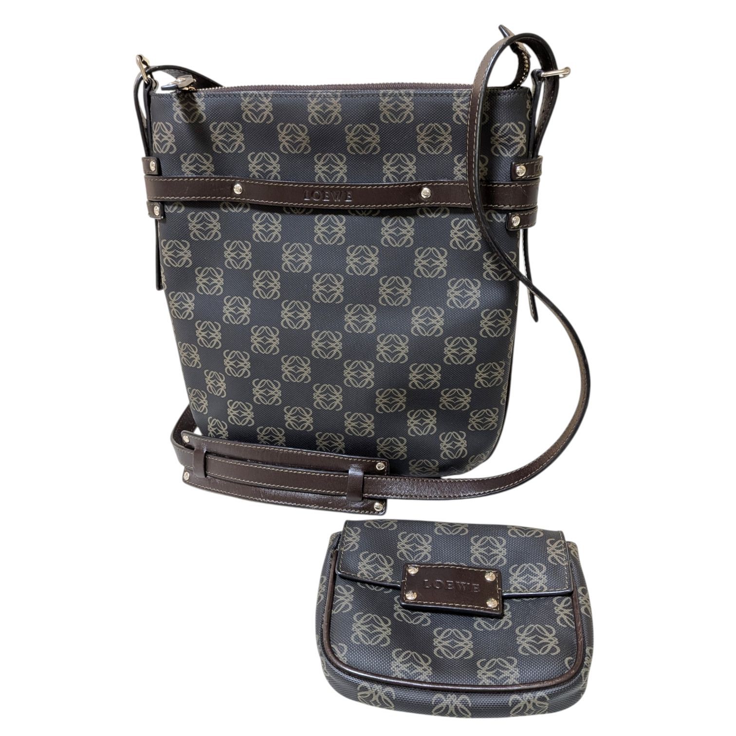 LOEWE ロエベ アナグラム ショルダーバッグ PVC 黒・茶 ミニポーチ付 