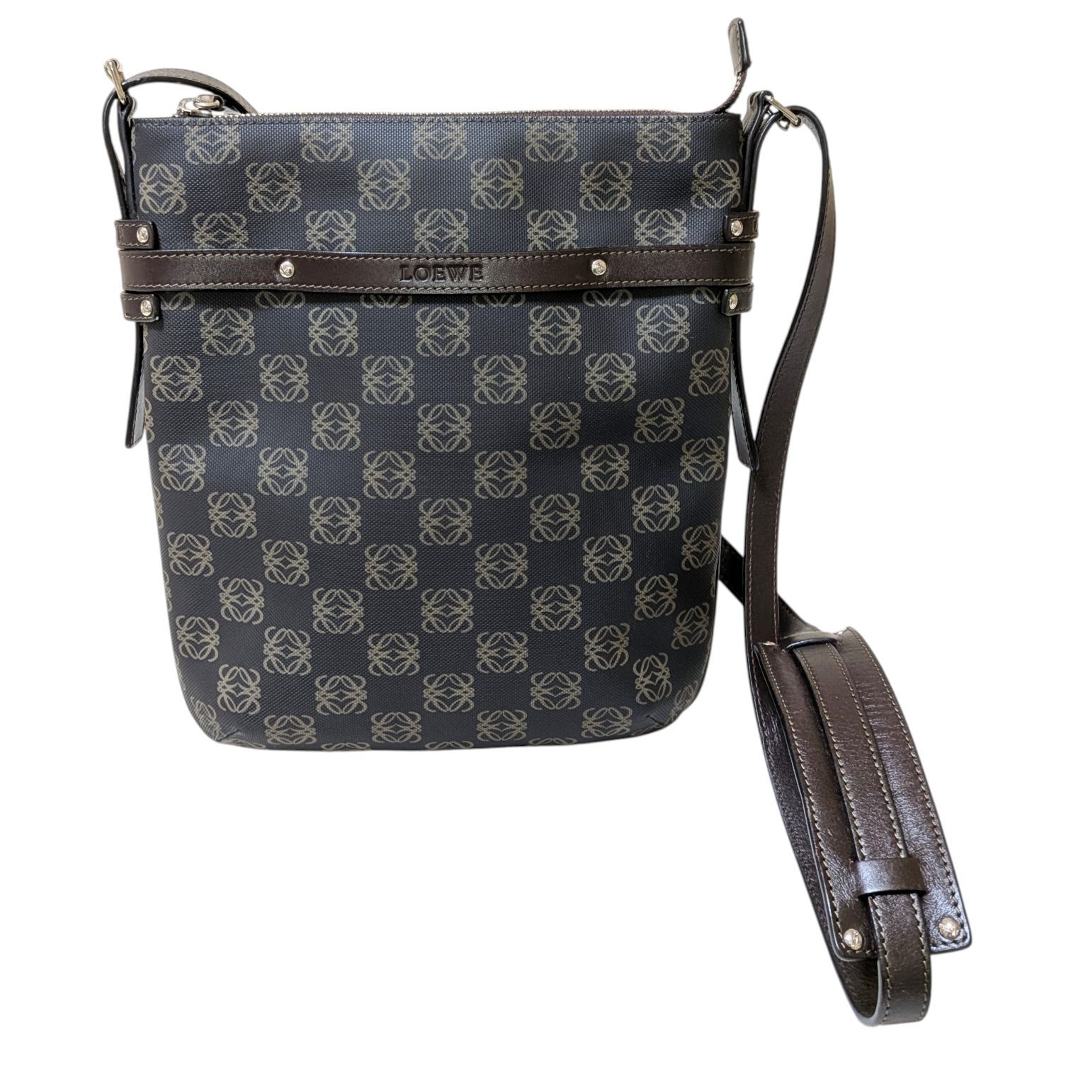 LOEWE ロエベ リピートアナグラム ショルダーバッグ PVC 黒・茶 