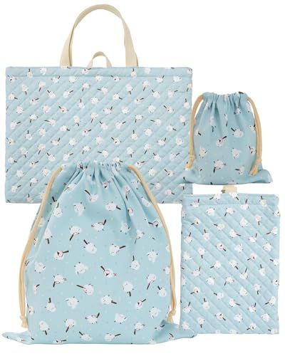 入学 4点セット レッスンバッグ シューズバッグ 巾着袋 S/L 日本製 子供 キッズ 男の子 女の子 (シマエナガ(ドット水色))/ 2ecf5d9f