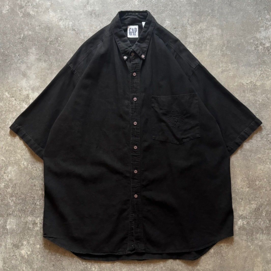 90年代 90s OLD GAP オールドギャップ リネンコットン ボタンダウン 半袖シャツ 黒 ブラック