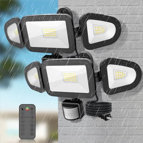 CLY LEDセンサーライト 屋内/屋外使用可 人感センサー LED投光器 42W 昼白色 6500K フラッドライト リモコン操作 自動点灯/消灯 高輝度 4200ルーメン 3灯式 IP66防水仕様 省エネ 明るい 防犯ライト 投光器 ガレ 86dd7df8